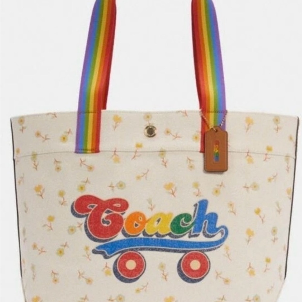 Coach Rainbow-Handle Floral Tote Bag